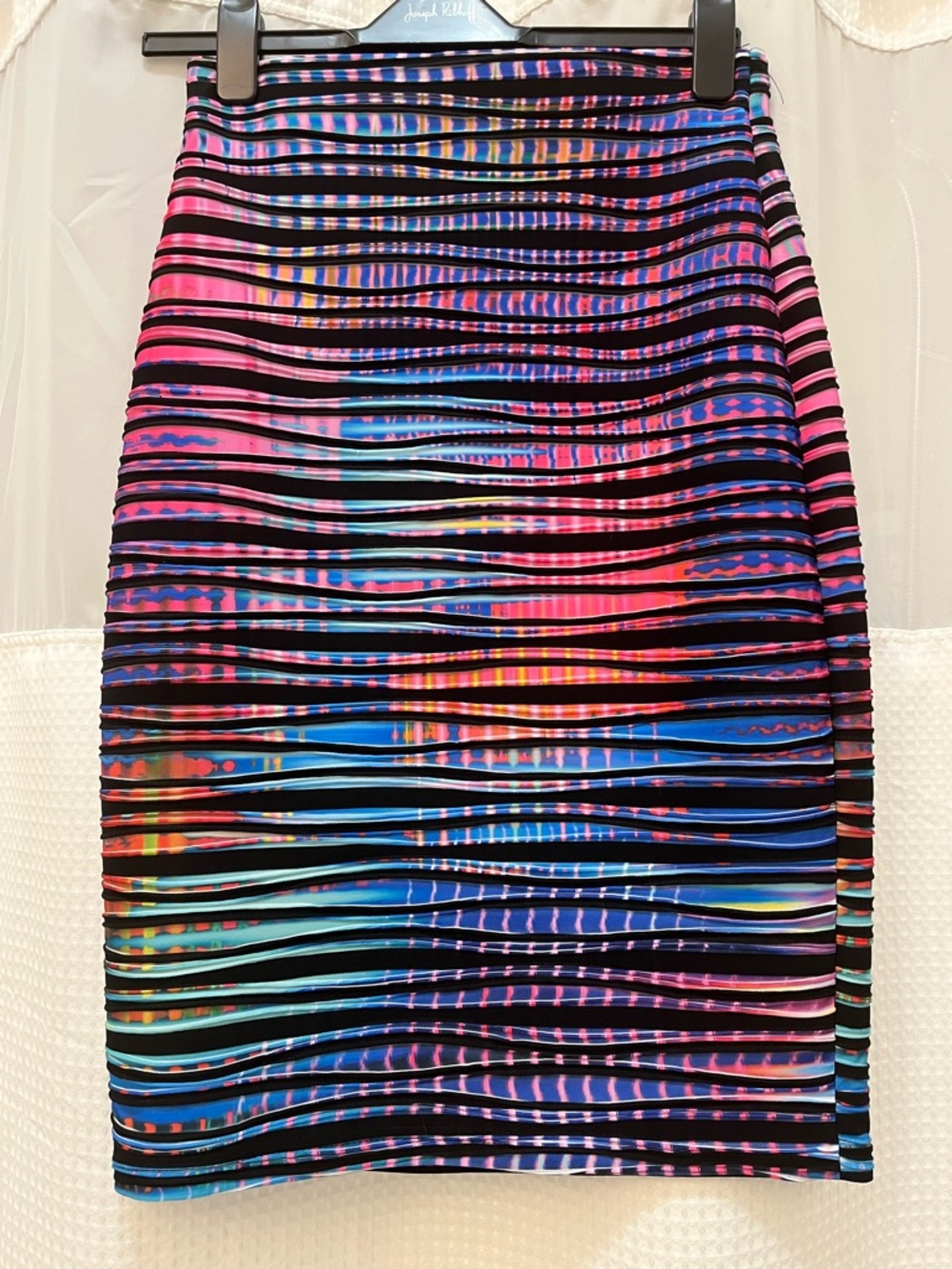 Joseph Ribkoff Black, Pink & Blue Striped Pencil Skirt